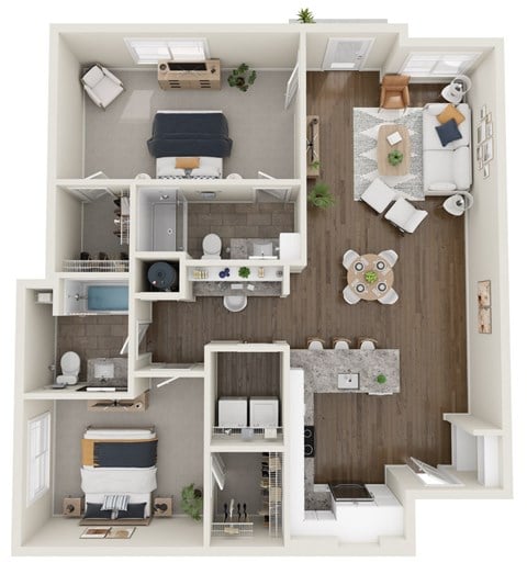 Floor plan for 2 beds, 2 baths, 1215 sqft